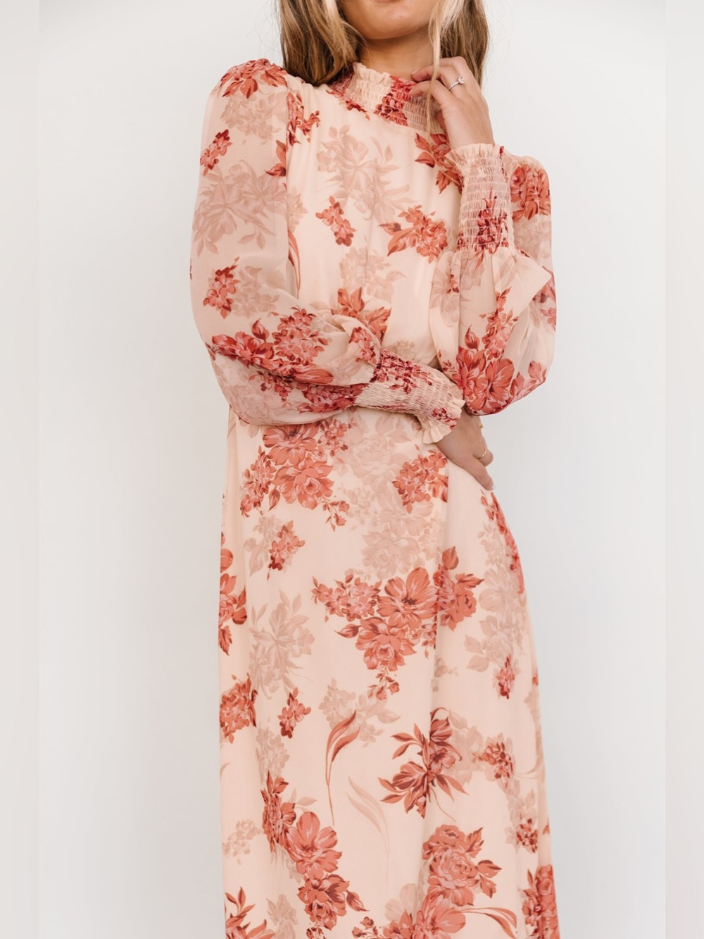New Baltic Born Luciana Maxi Dress Beige Rose Floral Chiffon Boho Romantic M - Picture 3 of 16